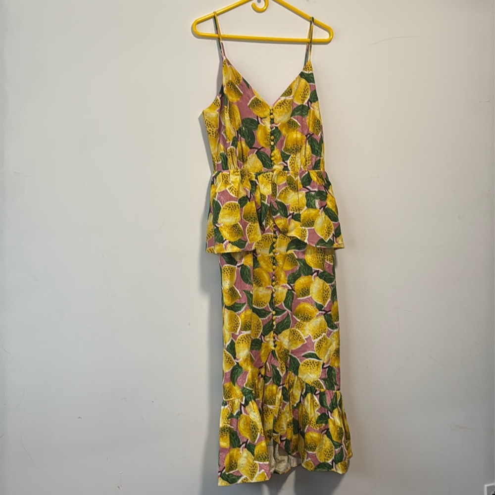 FARM Rio NWT Fresh Lemons Ruffle Midi Dress Size L